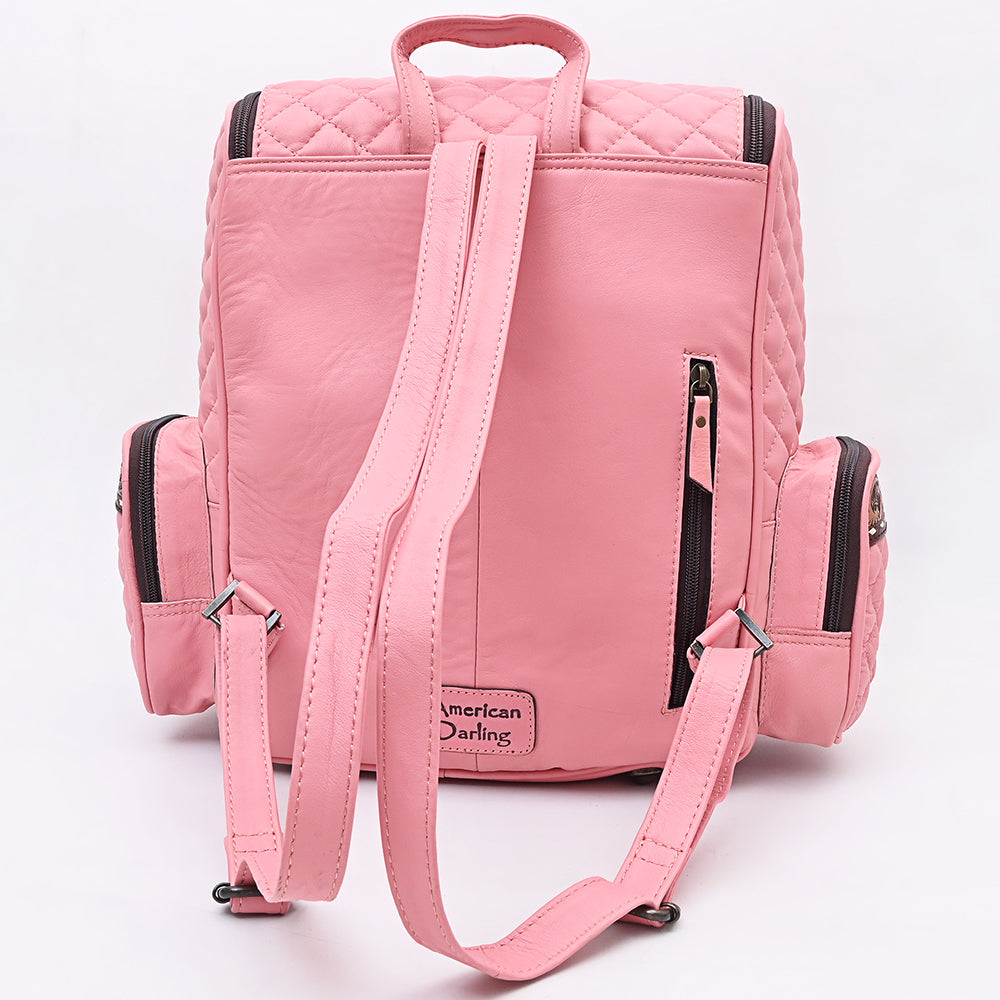 ADBG1674A  Quilted Leather Backpack with Floral Tooled Accents - American Darling Backpack