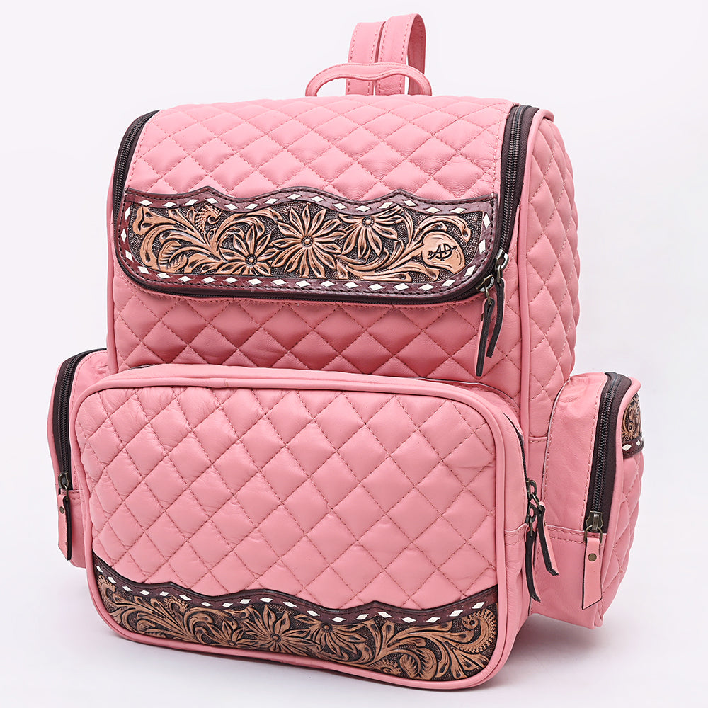 ADBG1674A  Quilted Leather Backpack with Floral Tooled Accents - American Darling Backpack