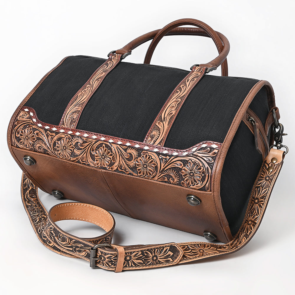 ADBG1765 Hand-Tooled Western Leather Duffel Bag Floral Cowhide Travel Satchel by American Darling