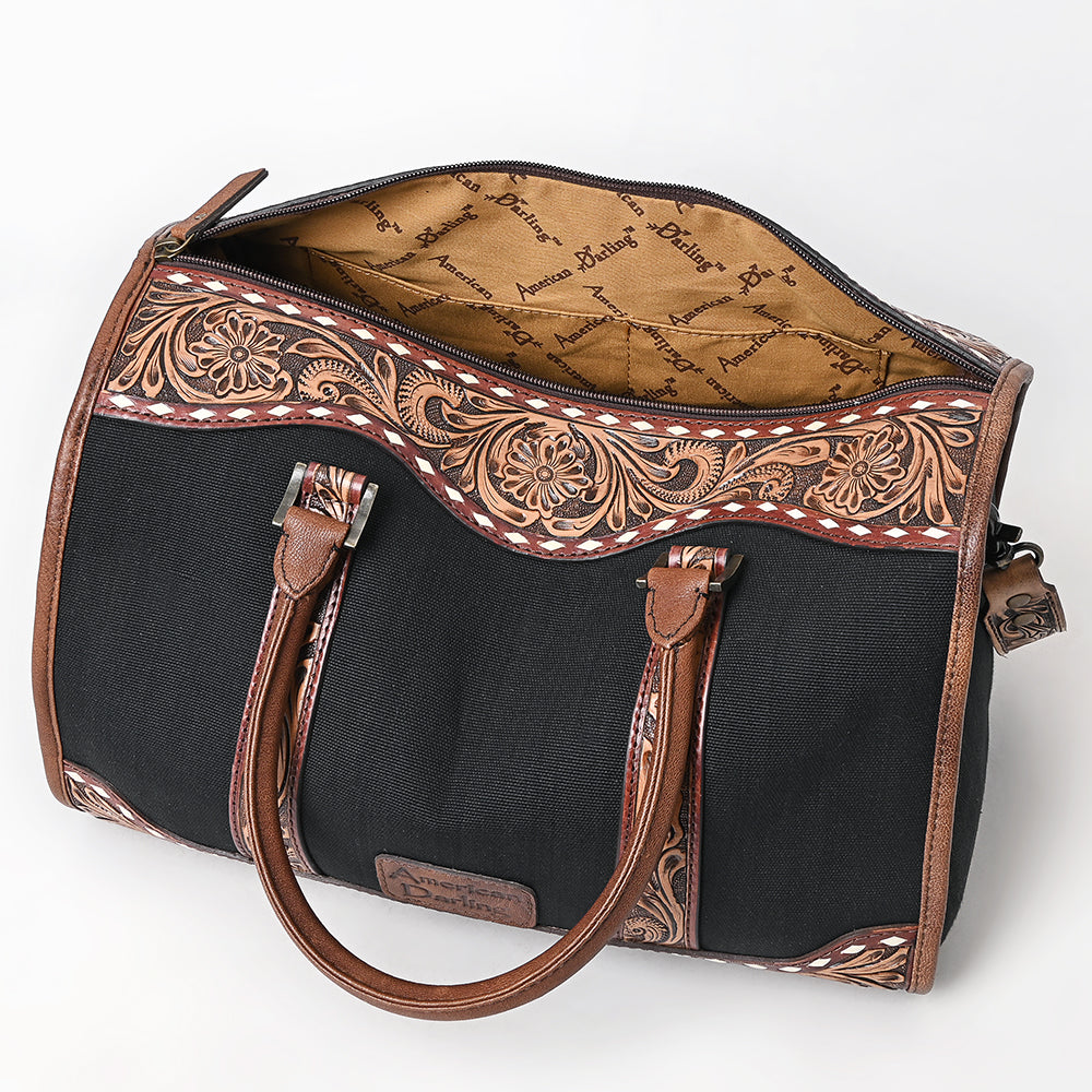 ADBG1765 Hand-Tooled Western Leather Duffel Bag Floral Cowhide Travel Satchel by American Darling
