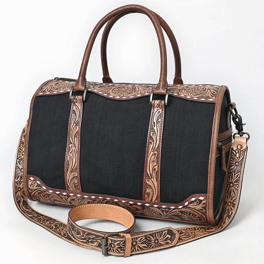 ADBG1765 Hand-Tooled Western Leather Duffel Bag Floral Cowhide Travel Satchel by American Darling