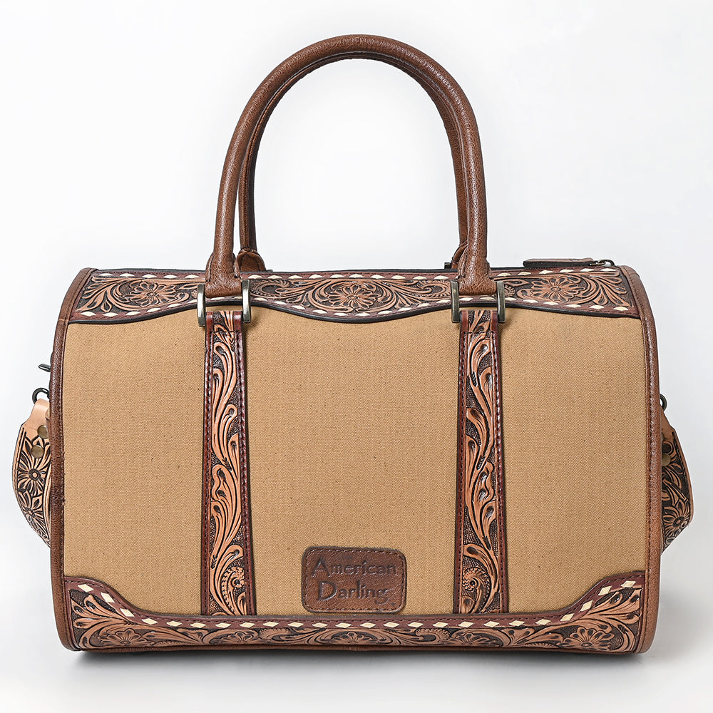 ADBG1765 Hand-Tooled Western Leather Duffel Bag Floral Cowhide Travel Satchel by American Darling