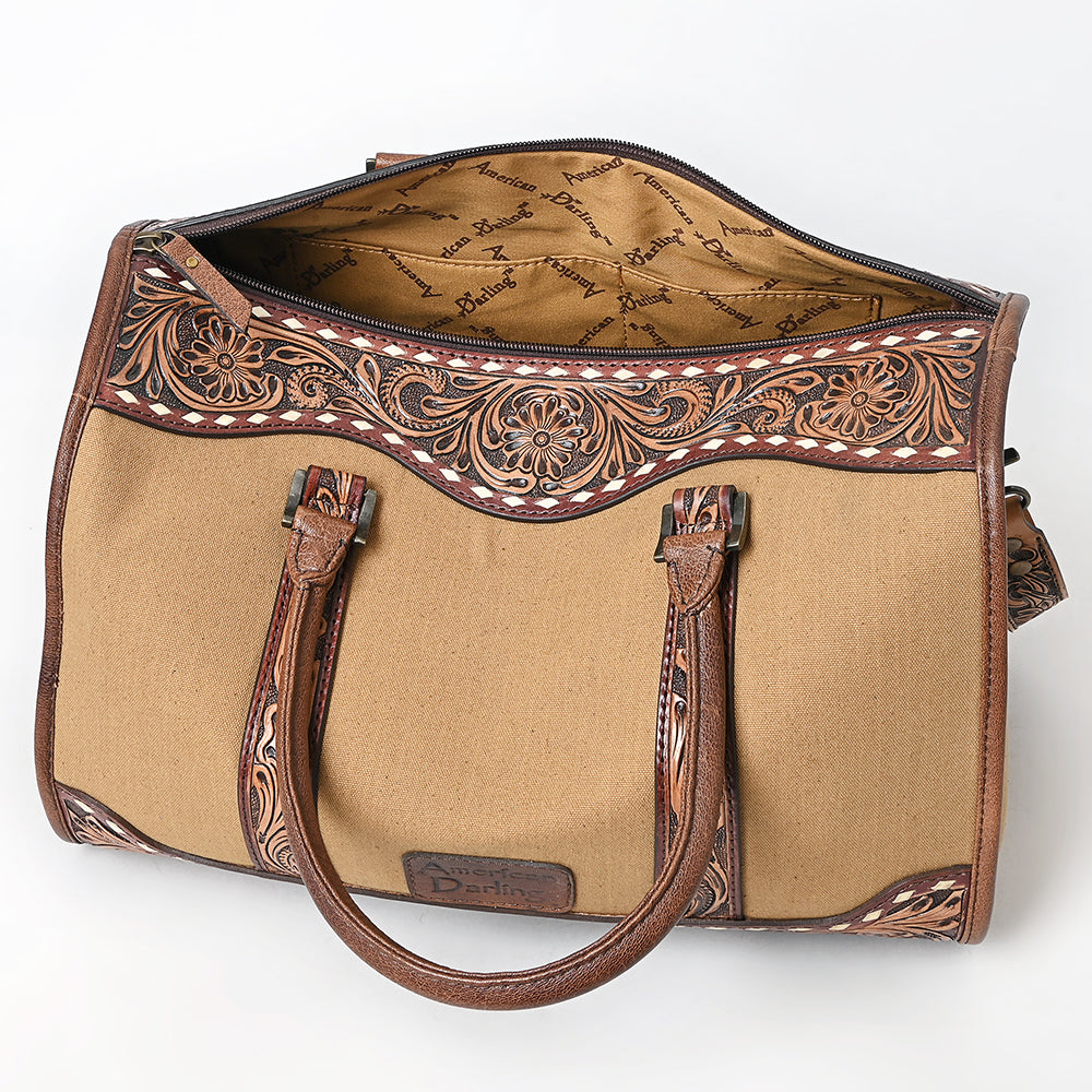 ADBG1765 Hand-Tooled Western Leather Duffel Bag Floral Cowhide Travel Satchel by American Darling