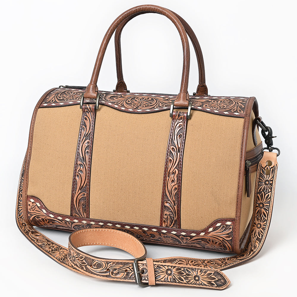 ADBG1765 Hand-Tooled Western Leather Duffel Bag Floral Cowhide Travel Satchel by American Darling