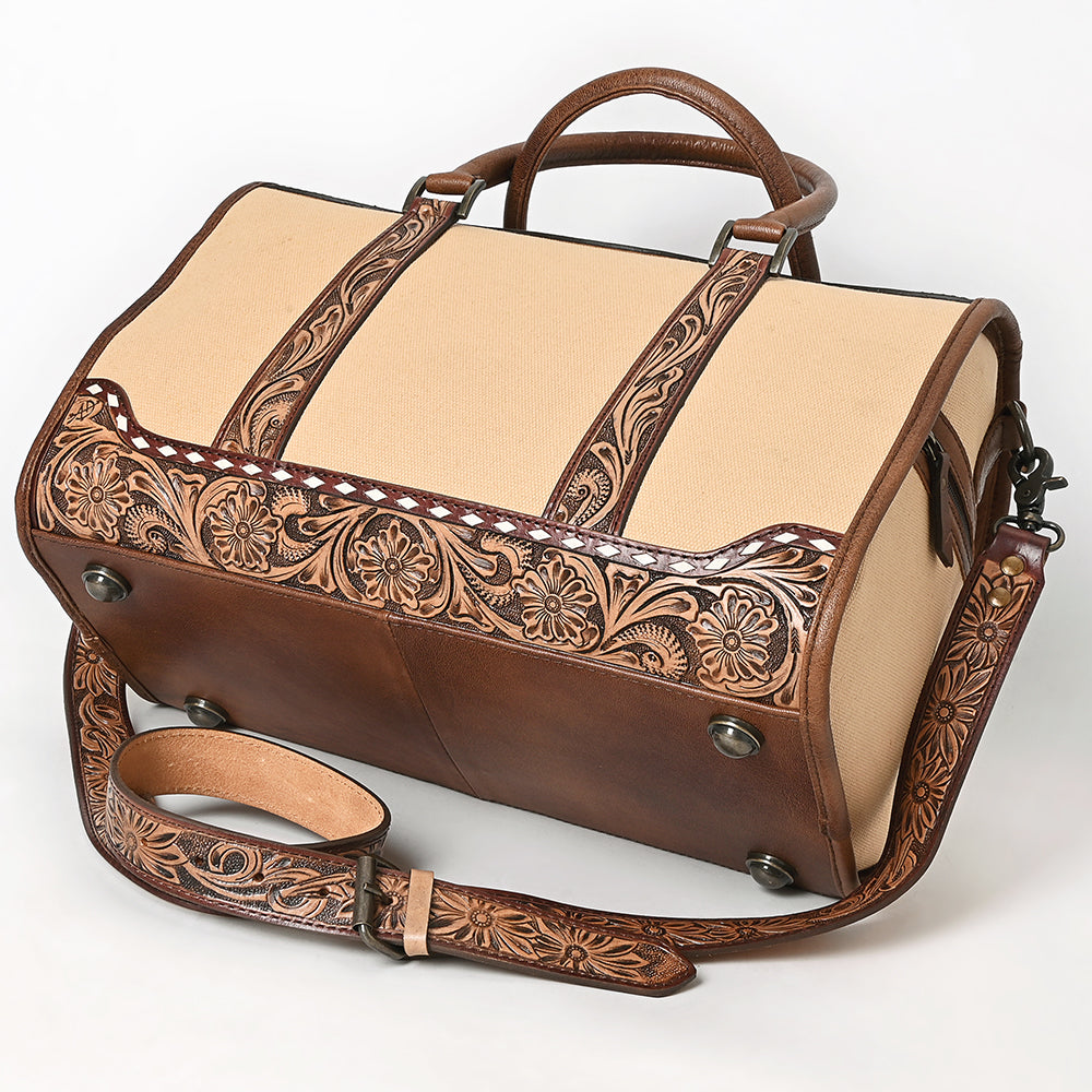 ADBG1765 Hand-Tooled Western Leather Duffel Bag Floral Cowhide Travel Satchel by American Darling