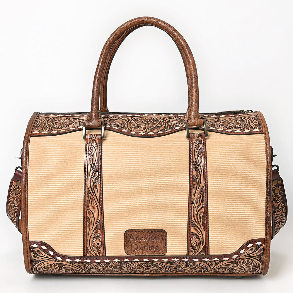 ADBG1765 Hand-Tooled Western Leather Duffel Bag Floral Cowhide Travel Satchel by American Darling