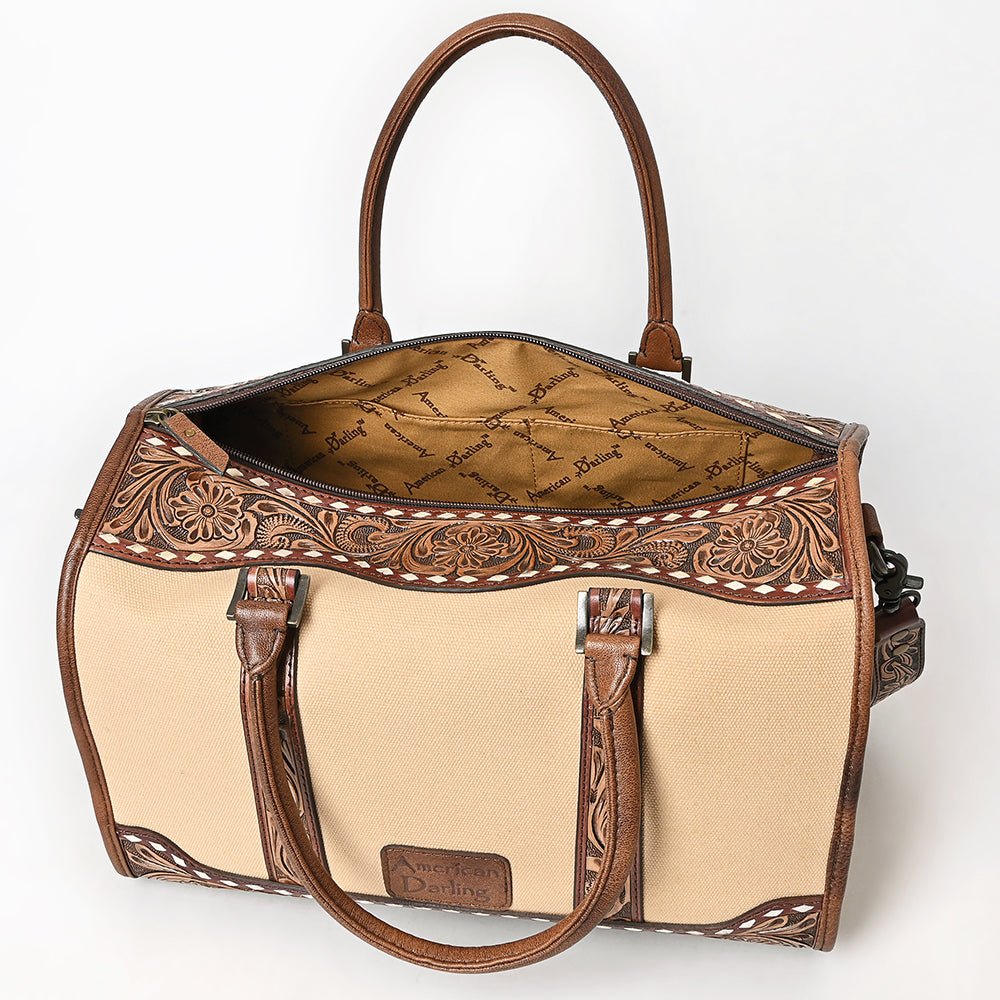 ADBG1765 Hand-Tooled Western Leather Duffel Bag Floral Cowhide Travel Satchel by American Darling