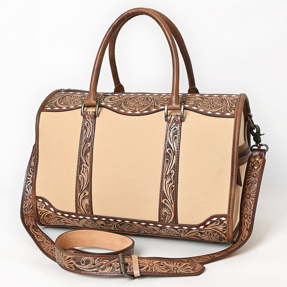 ADBG1765 Hand-Tooled Western Leather Duffel Bag Floral Cowhide Travel Satchel by American Darling