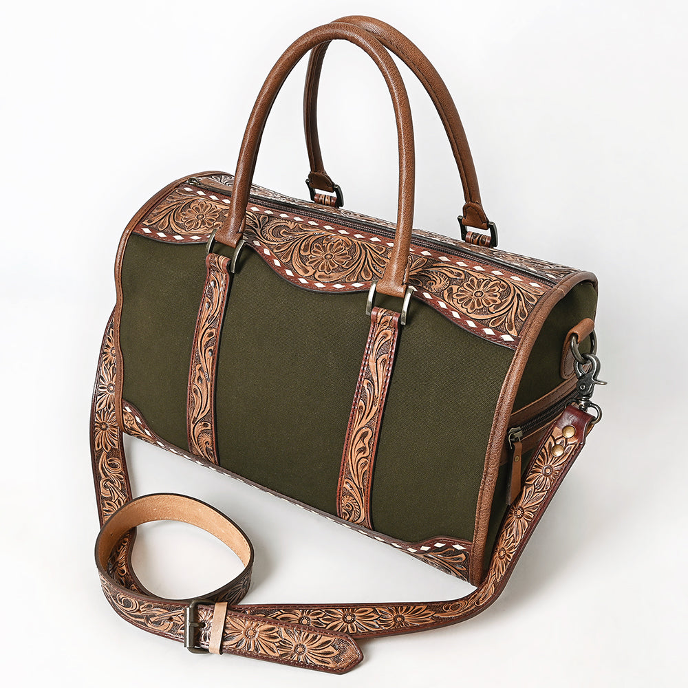 ADBG1765 Hand-Tooled Western Leather Duffel Bag Floral Cowhide Travel Satchel by American Darling