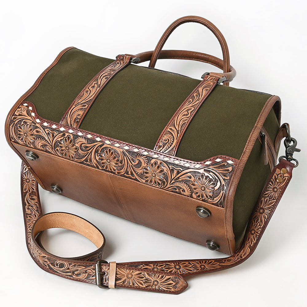 ADBG1765 Hand-Tooled Western Leather Duffel Bag Floral Cowhide Travel Satchel by American Darling