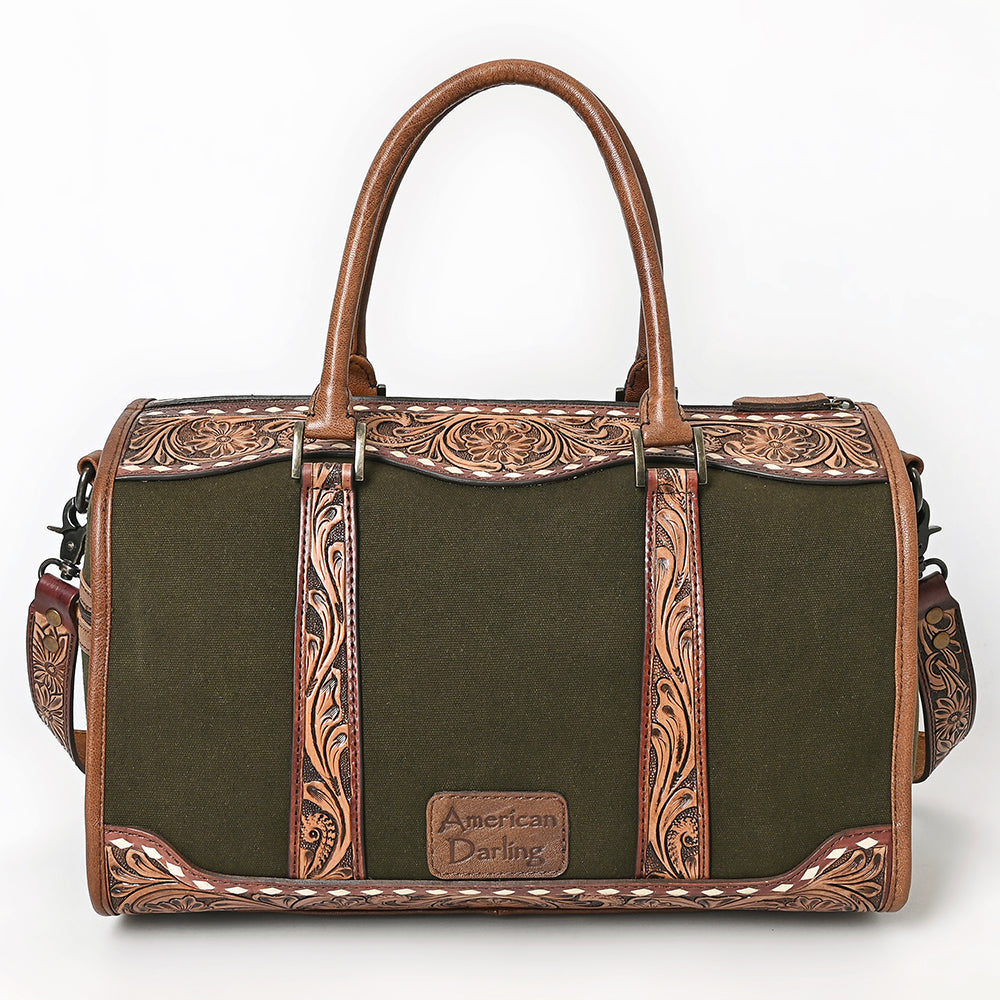 ADBG1765 Hand-Tooled Western Leather Duffel Bag Floral Cowhide Travel Satchel by American Darling