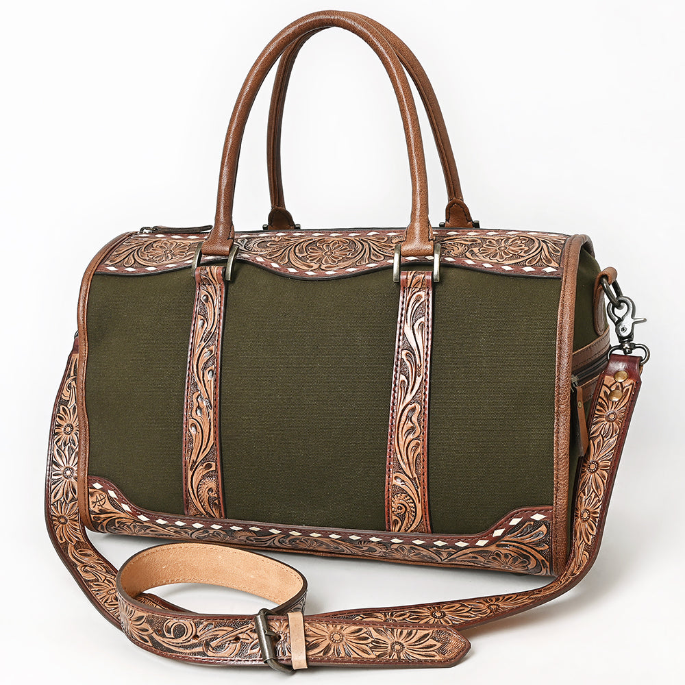 ADBG1765 Hand-Tooled Western Leather Duffel Bag Floral Cowhide Travel Satchel by American Darling