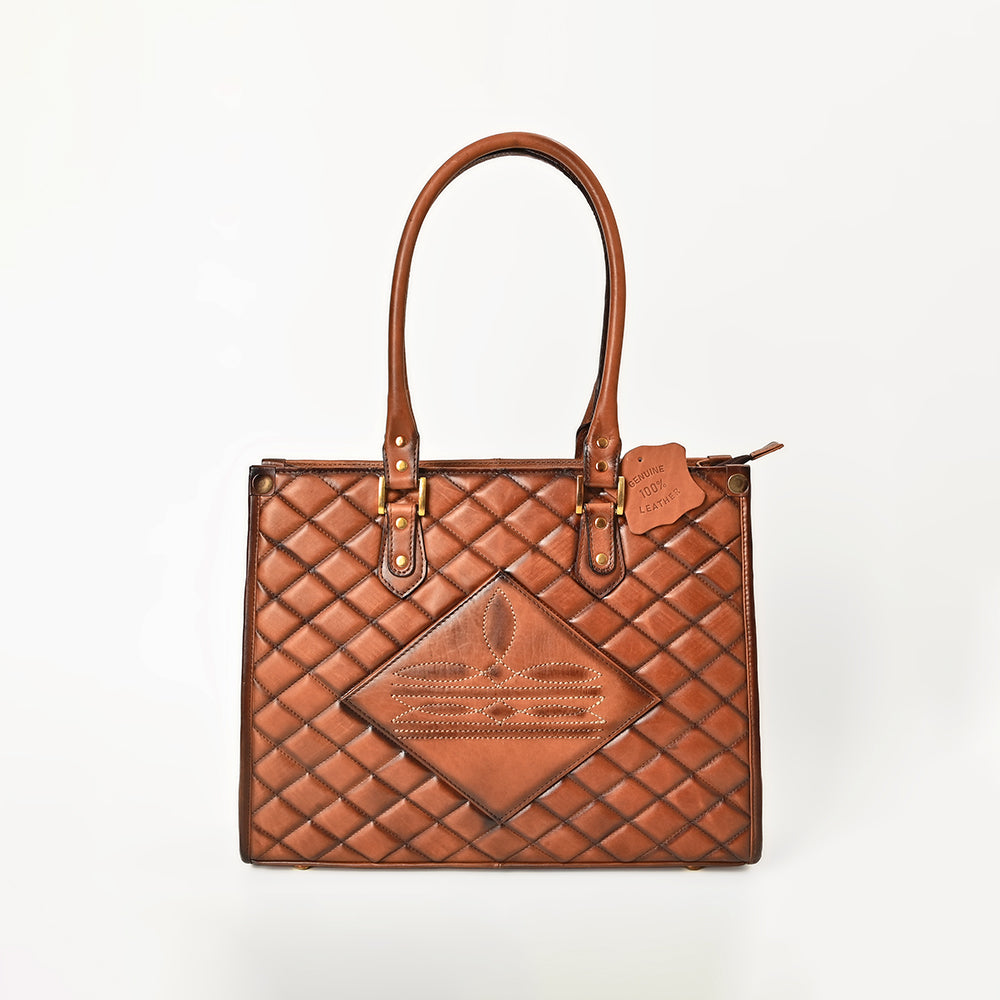 ADBGM735 American Darling Handcrafted Quilted Leather Tote Bag with Boot Stitched Accents