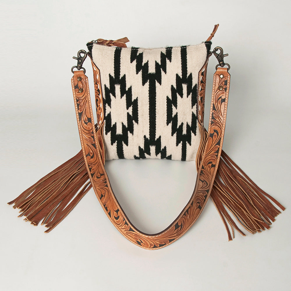 ADBG891 American Darling Hand-Woven Saddle Blanket Large Cross body Bag | Tooled Leather Fringed Purse