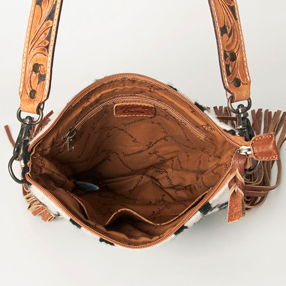 ADBG891 American Darling Hand-Woven Saddle Blanket Large Cross body Bag | Tooled Leather Fringed Purse