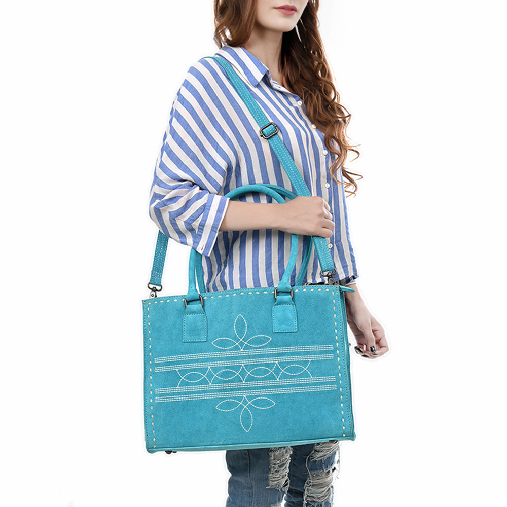 ADBG1553 American Darling Western Genuine Suede Leather Tote Bag with Buck Stitching - Handcrafted Everyday Tote