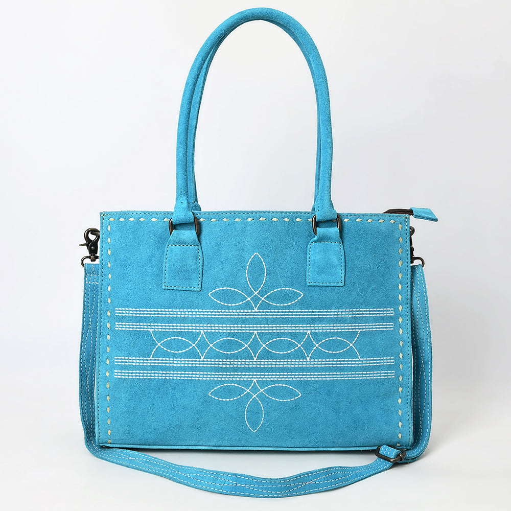 ADBG1553 American Darling Western Genuine Suede Leather Tote Bag with Buck Stitching - Handcrafted Everyday Tote