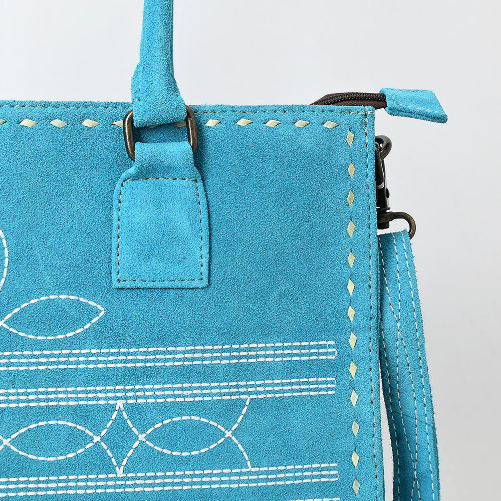 ADBG1553 American Darling Western Genuine Suede Leather Tote Bag with Buck Stitching - Handcrafted Everyday Tote