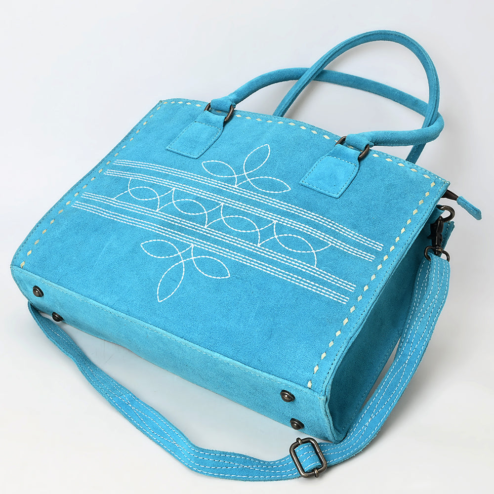 ADBG1553 American Darling Western Genuine Suede Leather Tote Bag with Buck Stitching - Handcrafted Everyday Tote