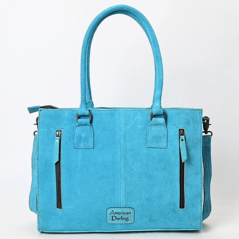 ADBG1553 American Darling Western Genuine Suede Leather Tote Bag with Buck Stitching - Handcrafted Everyday Tote