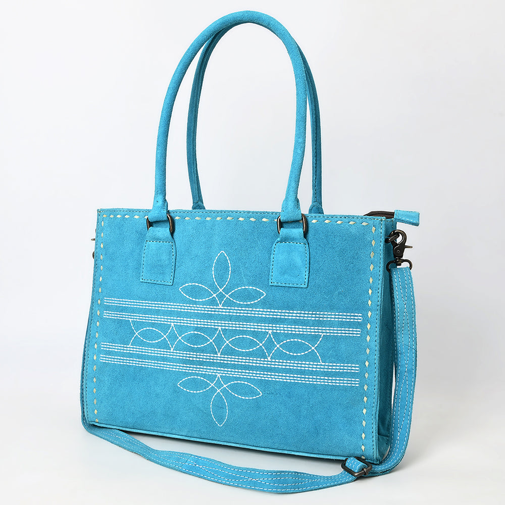 ADBG1553 American Darling Western Genuine Suede Leather Tote Bag with Buck Stitching - Handcrafted Everyday Tote
