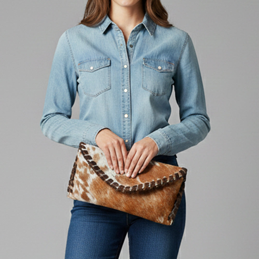 ADBG1775 Hair-On Cowhide Leather Sunglass Case Western Braided Genuine Leather Pouch