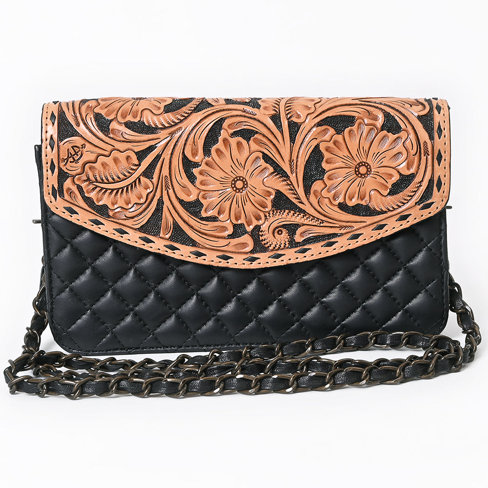 ADBG1781 American Darling Hand-Tooled Floral Wallet Bag - Quilted Western Leather Crossbody