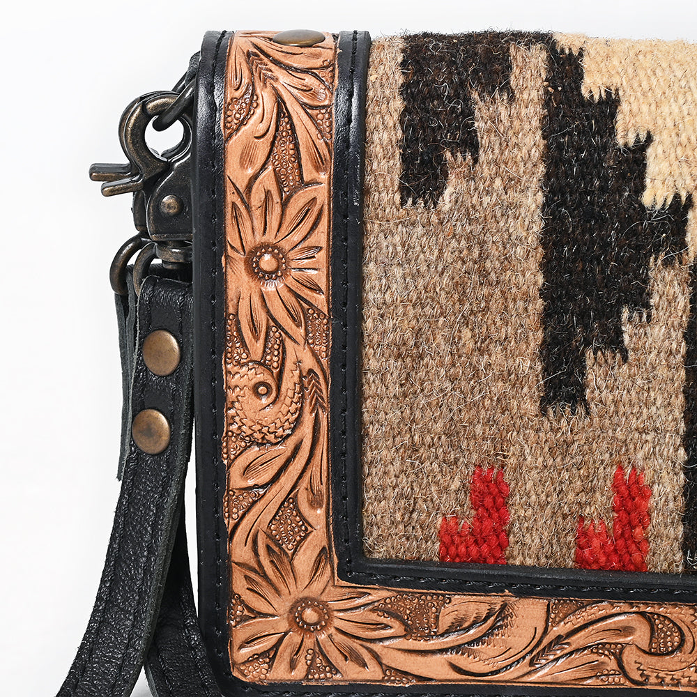 ADBG1784 American Darling Hand Tooled Floral Organiser Bag - Hand Woven Saddle Blanket Western Leather