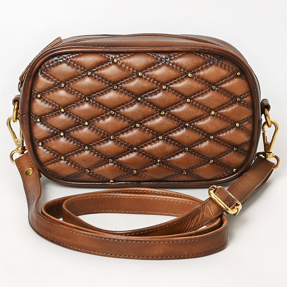 ADBGM757 Western Crossbody - Quilted Leather Oval Bag with Gold Stud Accents