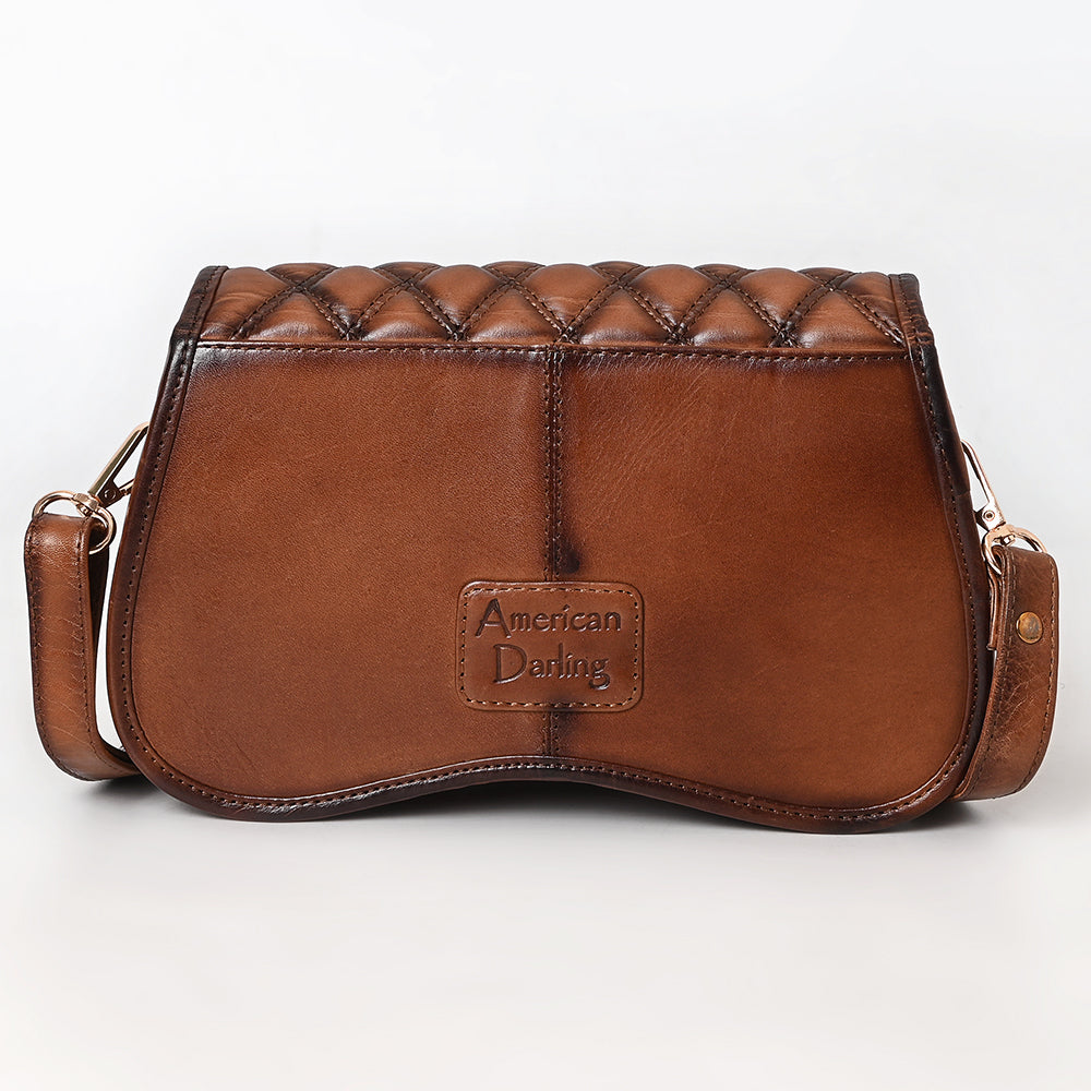 ADBGM764 Western Saddle Crossbody - Quilted Leather Bag with Gold Stud Accents & Curved Flap