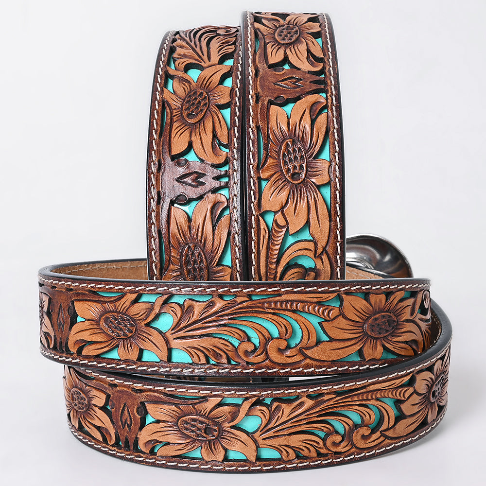 ADBLF354 Beautifully Hand Tooled Genuine American Leather Belt Men and Women