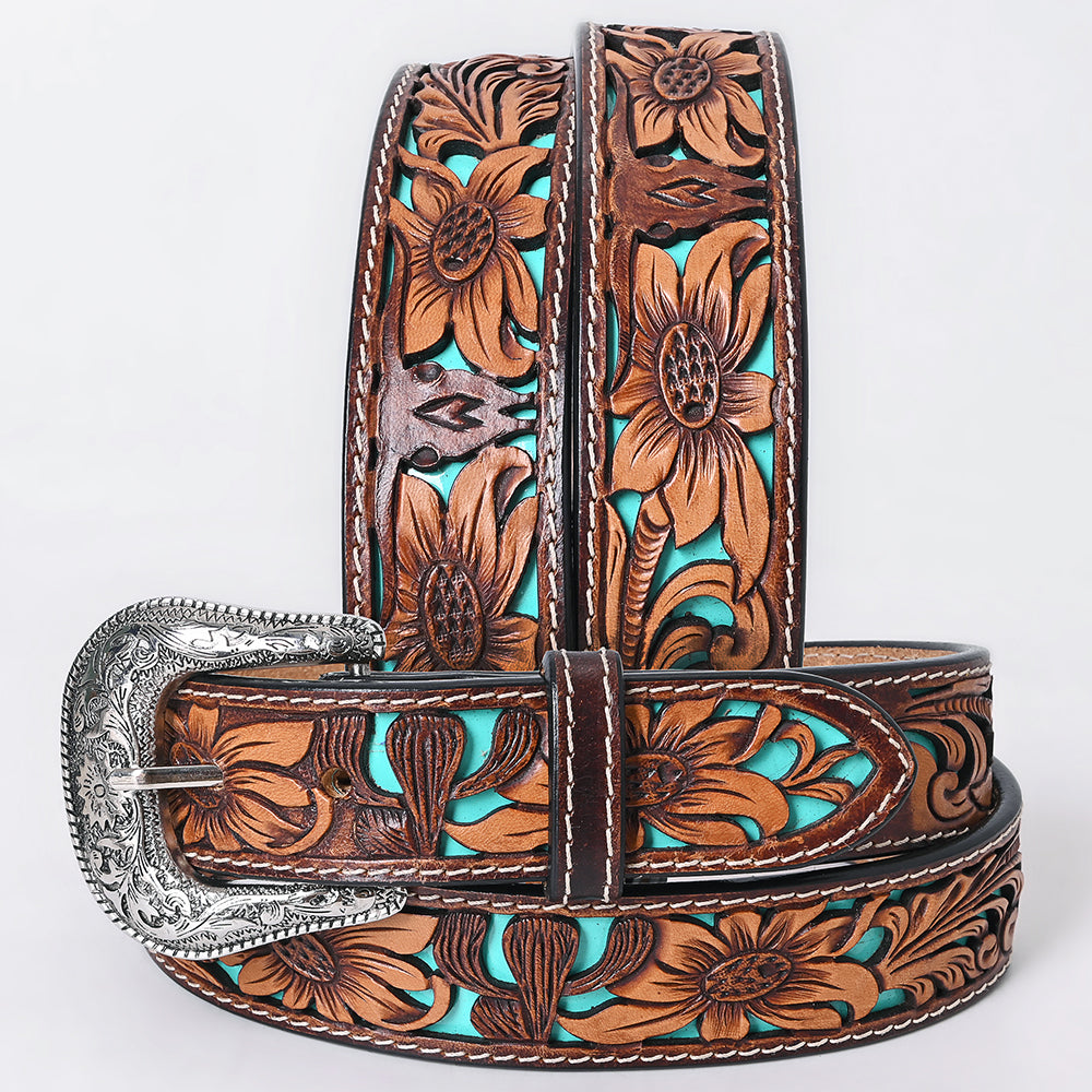 ADBLF354 Beautifully Hand Tooled Genuine American Leather Belt Men and Women