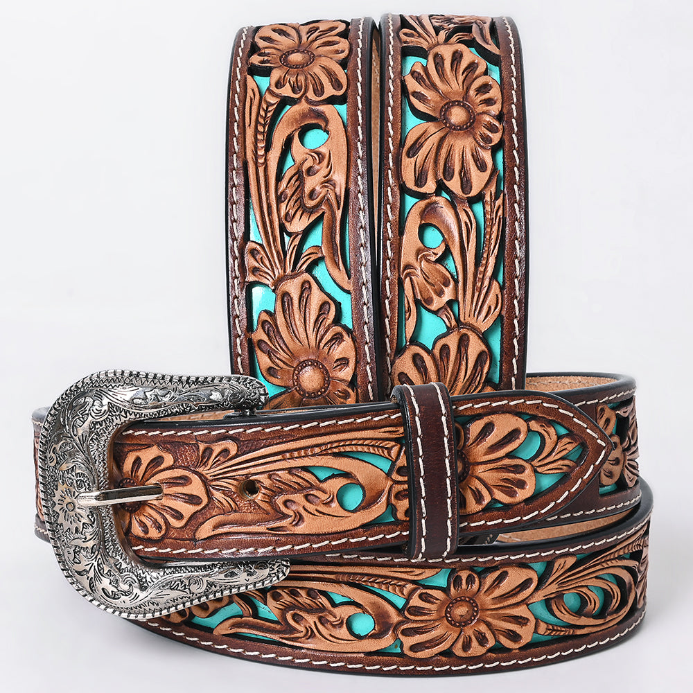 ADBLF355 Beautifully Hand Tooled Genuine American Leather Belt Men and Women