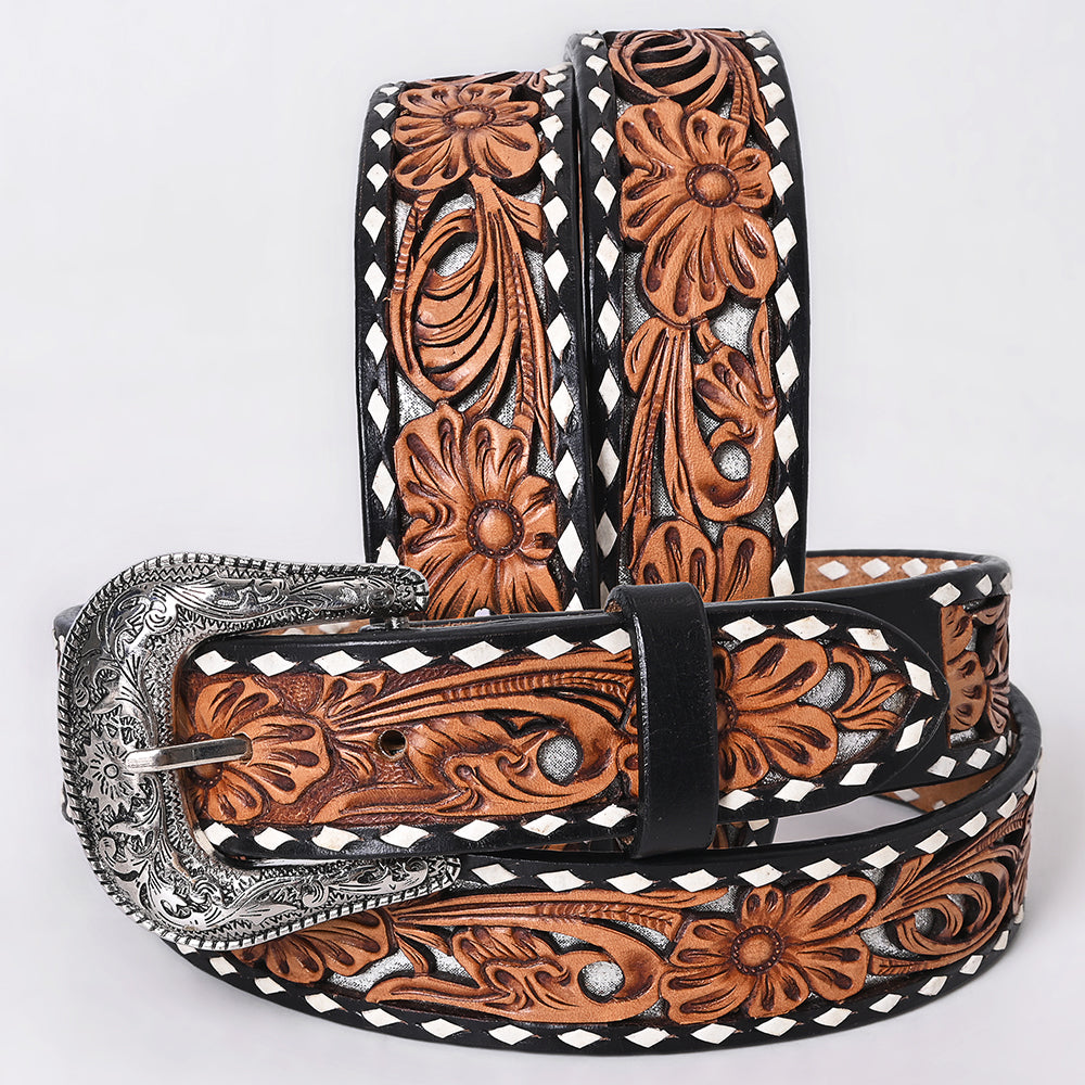 ADBLF357 Beautifully Hand Tooled Genuine American Leather Belt Men and Women