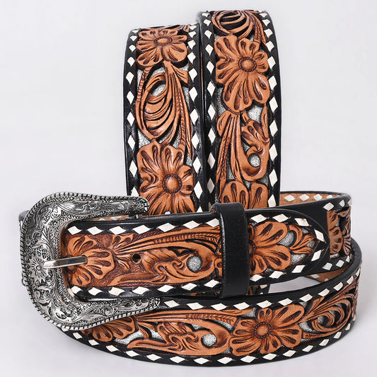 ADBLF357 Beautifully Hand Tooled Genuine American Leather Belt Men and Women