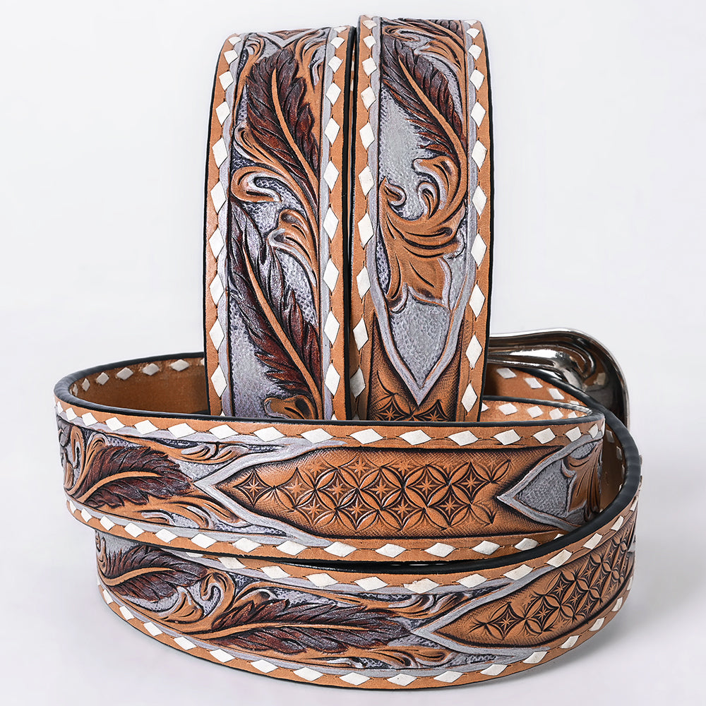 ADBLF360 Beautifully Hand Tooled Genuine American Leather Belt Men and Women