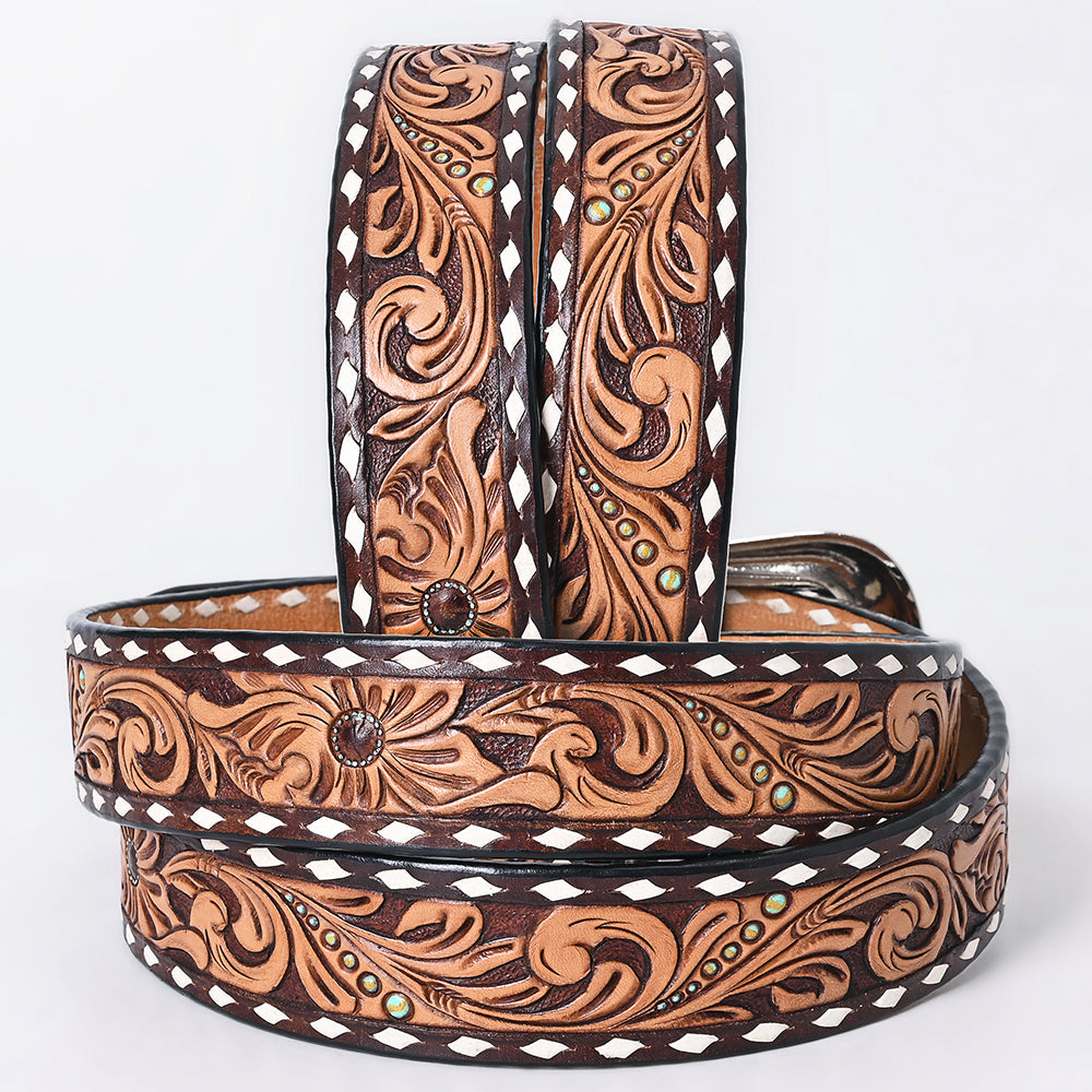 ADBLF363 Beautifully Hand Tooled Genuine American Leather Belt Men and Women