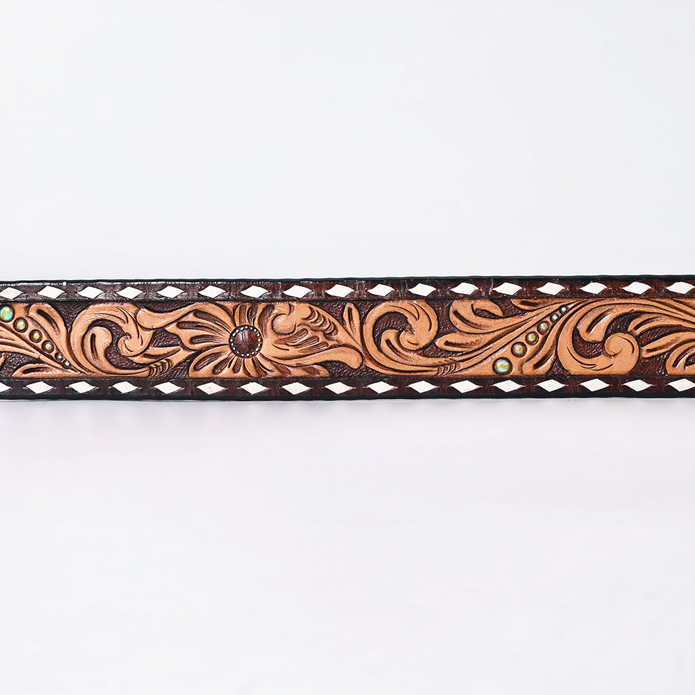 ADBLF363 Beautifully Hand Tooled Genuine American Leather Belt Men and Women