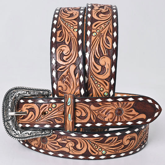 ADBLF363 Beautifully Hand Tooled Genuine American Leather Belt Men and Women