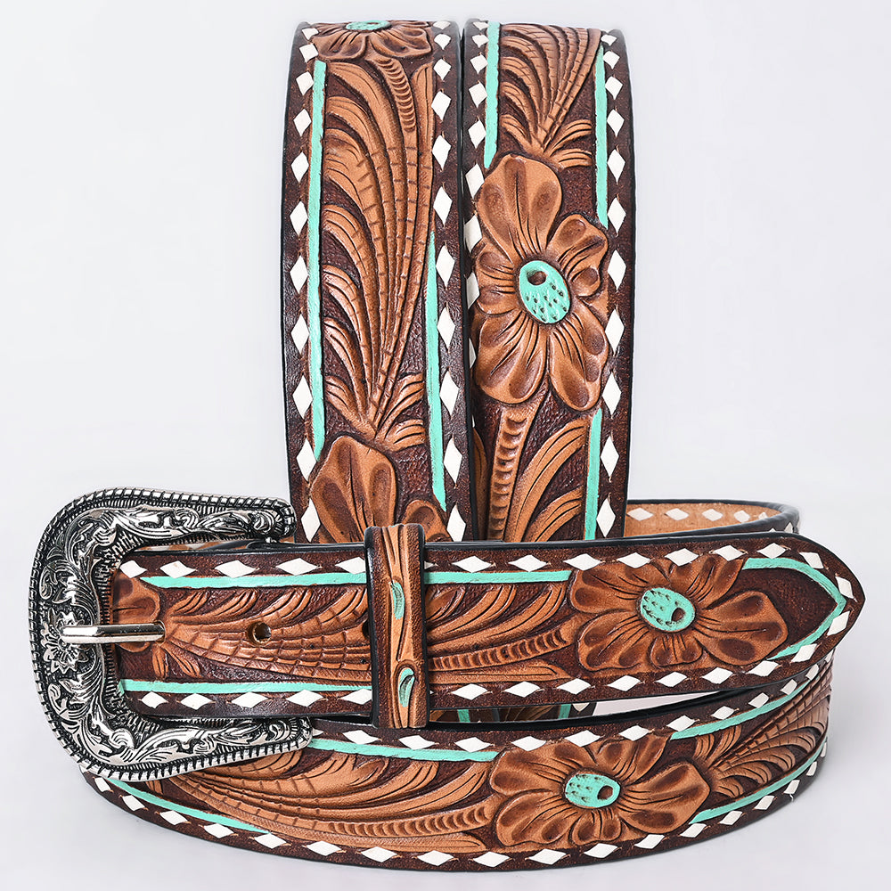 ADBLF364 Beautifully Hand Tooled Genuine American Leather Belt Men and Women