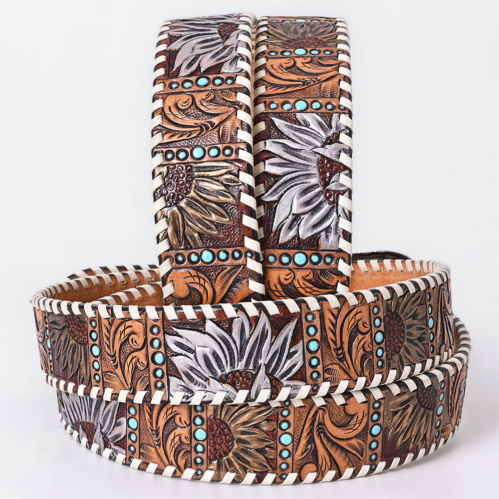 ADBLF365 Beautifully Hand Tooled Genuine American Leather Belt Men and Women