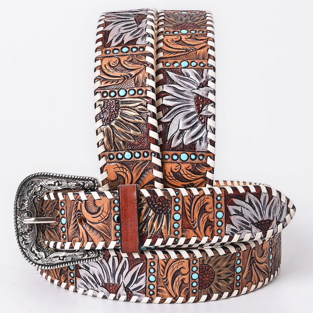 ADBLF365 Beautifully Hand Tooled Genuine American Leather Belt Men and Women