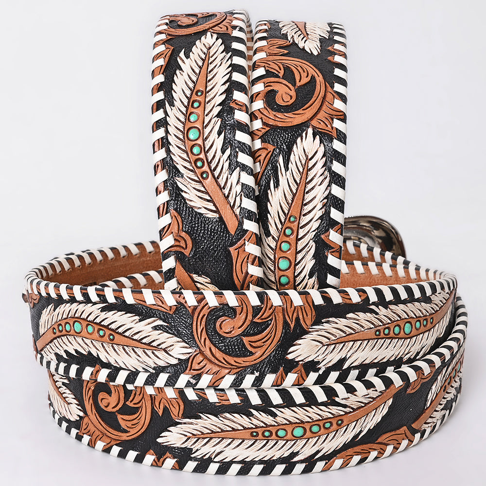 ADBLF366 Beautifully Hand Tooled Genuine American Leather Belt Men and Women