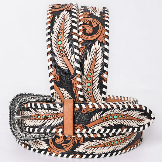 ADBLF366 Beautifully Hand Tooled Genuine American Leather Belt Men and Women