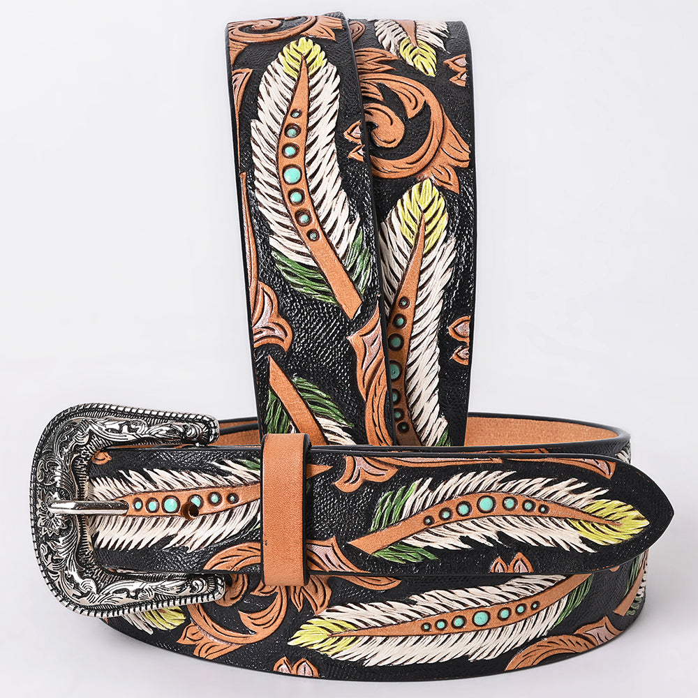 ADBLF367 Beautifully Hand Tooled Genuine American Leather Belt Men and Women