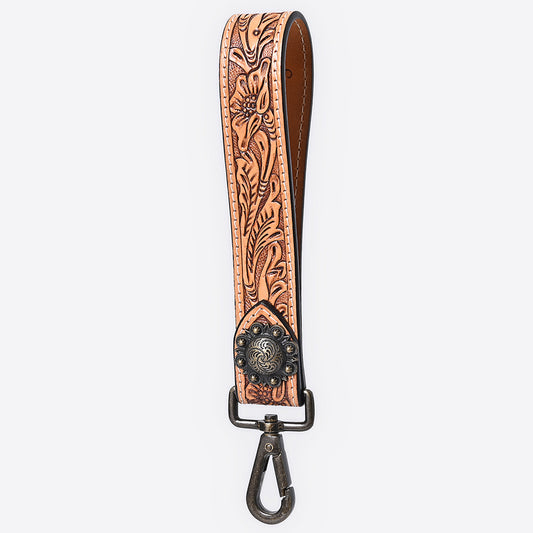 ADKR217I  Hand Tooled Genuine Leather Wristlet Key Ring