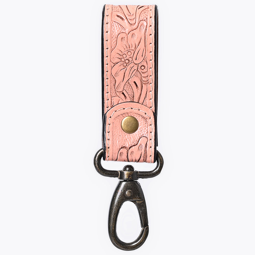 ADKR218A  Hand Tooled Genuine Leather Wristlet Key Ring