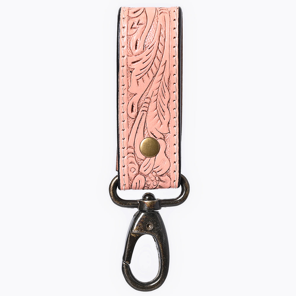 ADKR218A  Hand Tooled Genuine Leather Wristlet Key Ring