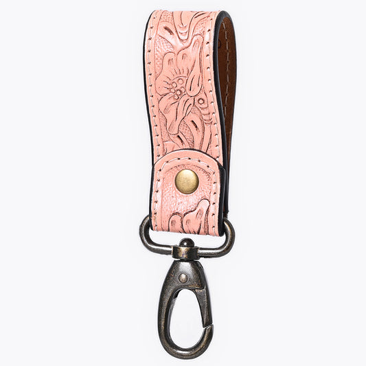 ADKR218A  Hand Tooled Genuine Leather Wristlet Key Ring
