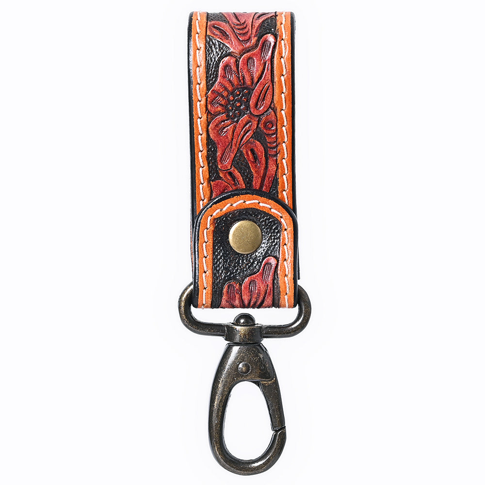 ADKR218B  Hand Tooled Genuine Leather Wristlet Key Ring